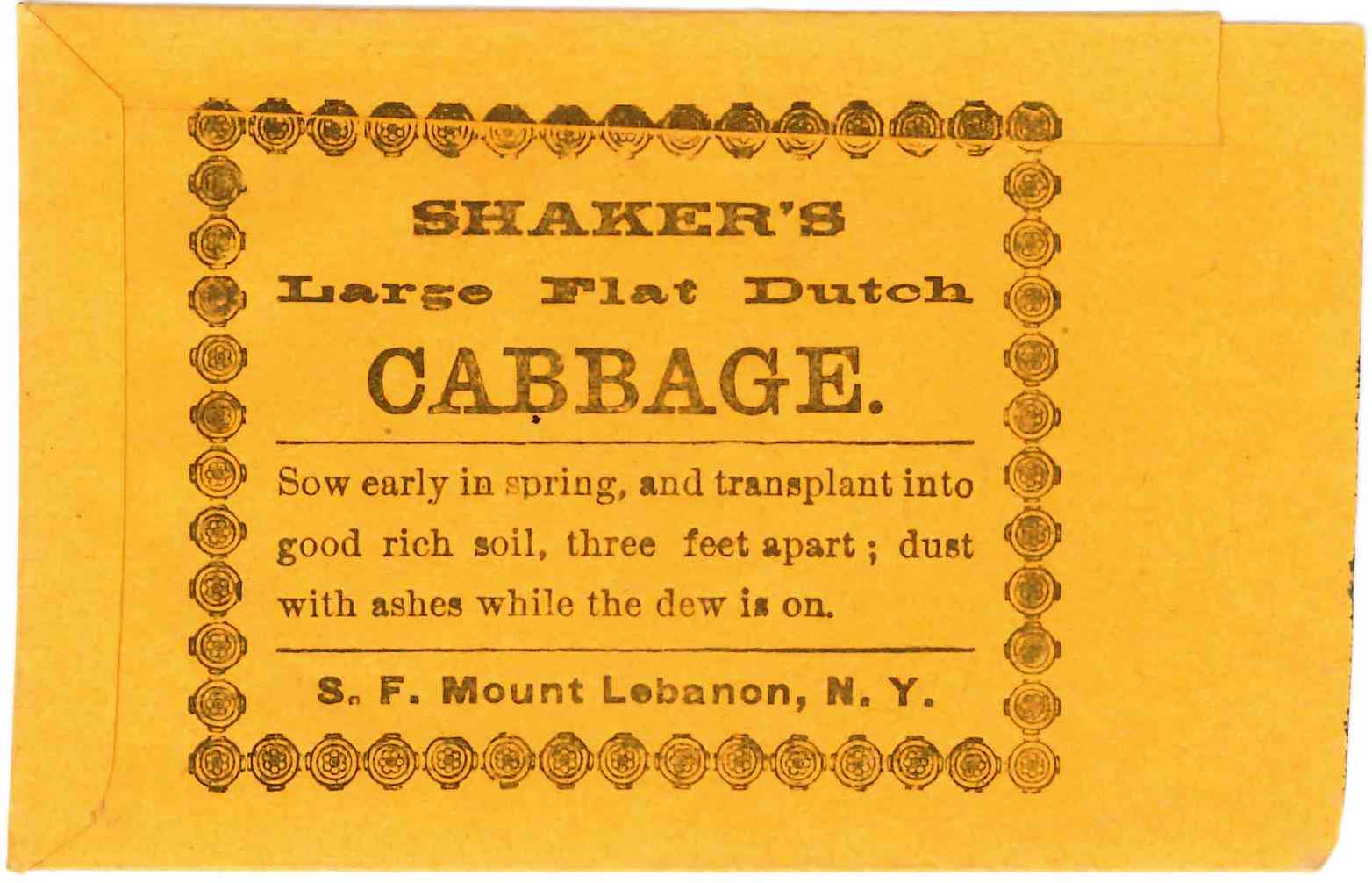 Shaker’s Large Flat Dutch Cabbage Seed Bag, Second Family, Mount Lebanon, NY, ca. 1860s, Shaker Museum | Mount Lebanon: 1957.9348.1.